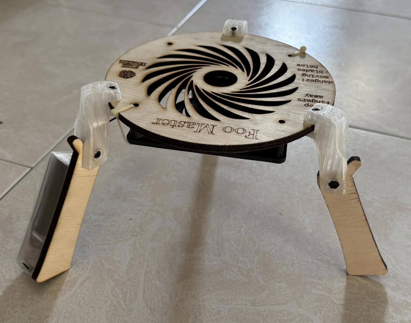 The working Foo Master prototype on a kitchen floor