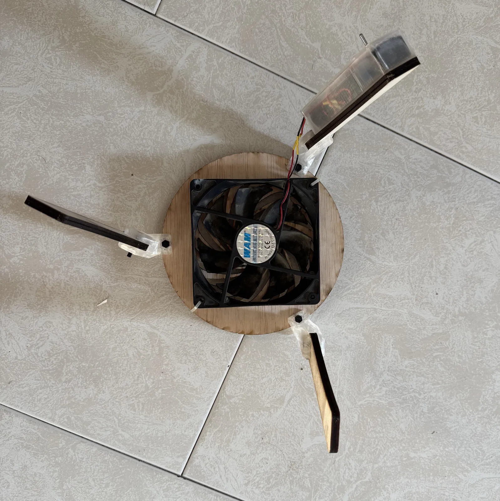 The prototype from below, showing the fan